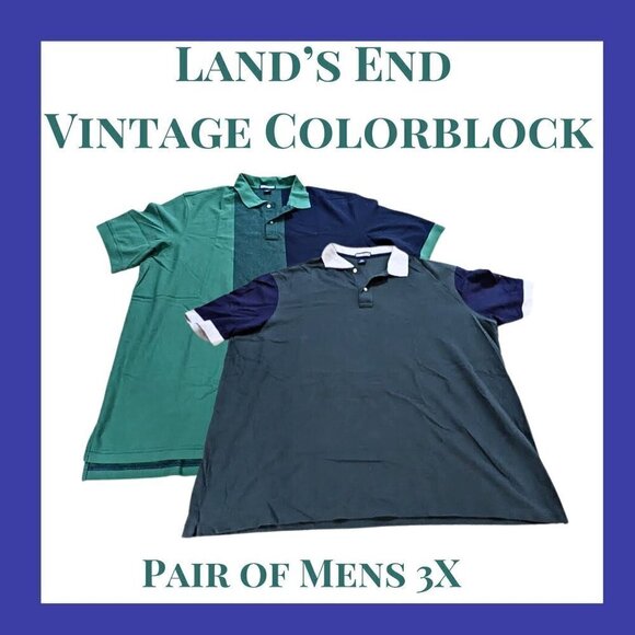 Coordinating Pair of Vintage 80s/90s Land's End Mens Polos Colorblock 3X